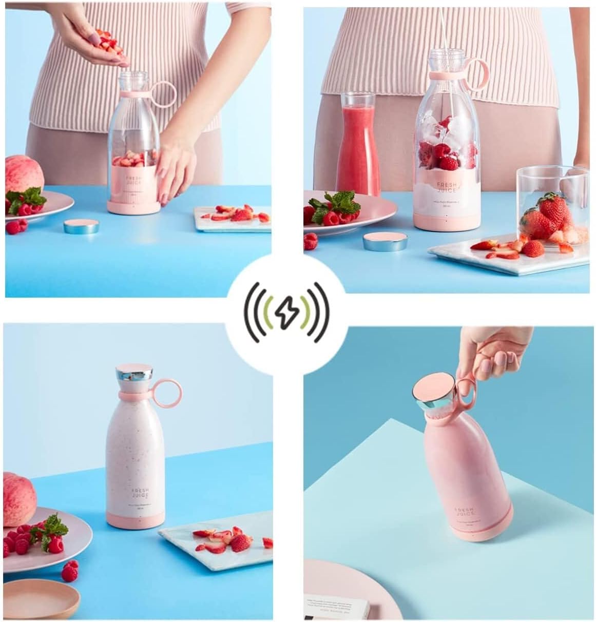 JUCIFY – Frullatore Portatile Senza Fili a 4 Lame 3D, Frullatore Smoothie Maker da Viaggio
